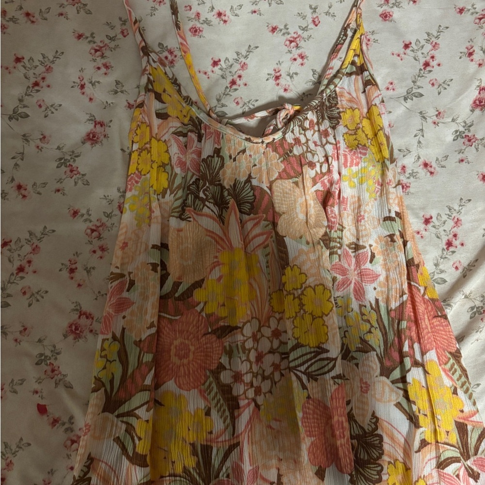 Roxy Floral Backless Dress - Yellow, Pink, Brown